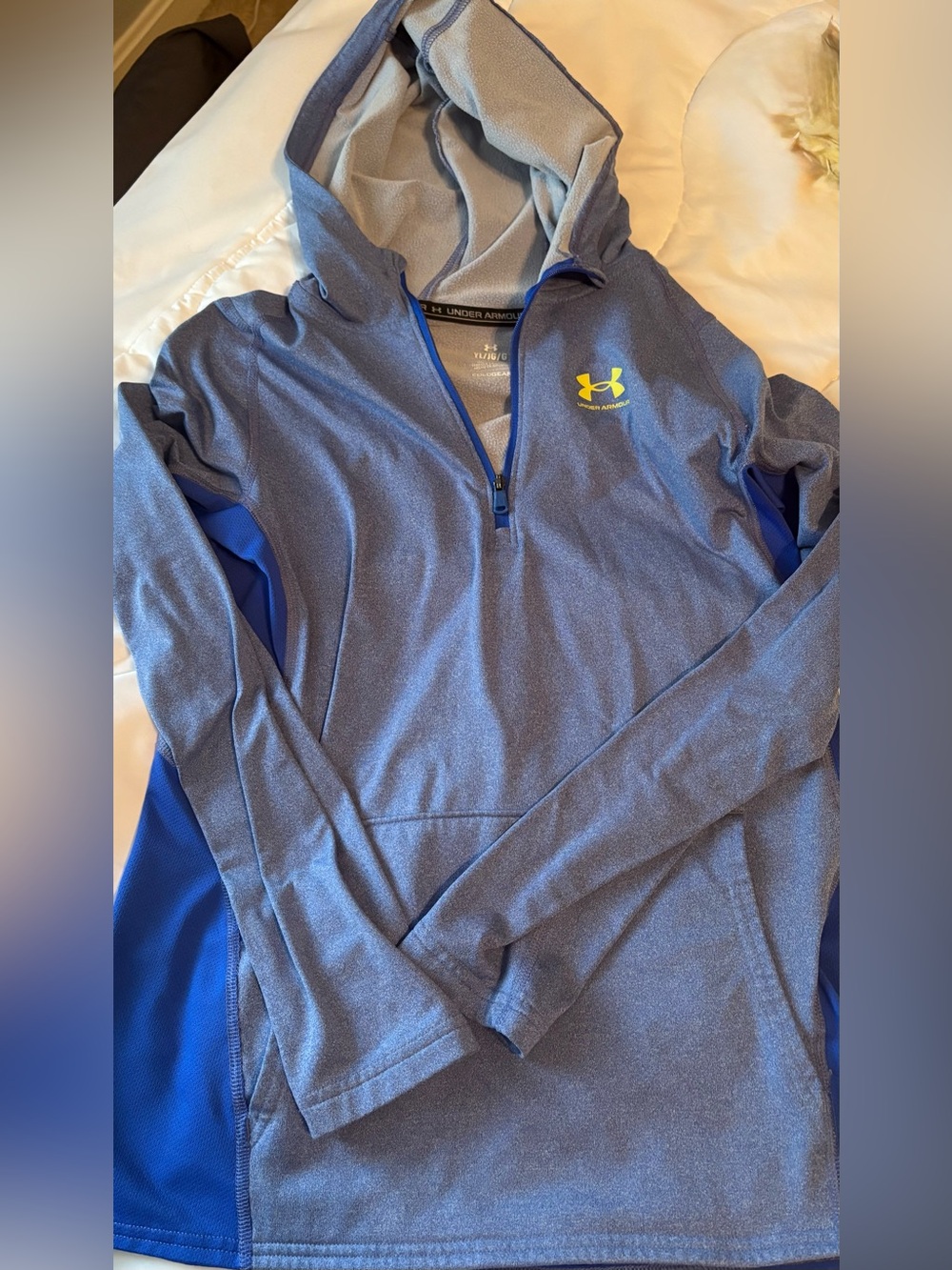 Under Armour Heathered Blue Half-Zip Hoodie with Yellow Logo